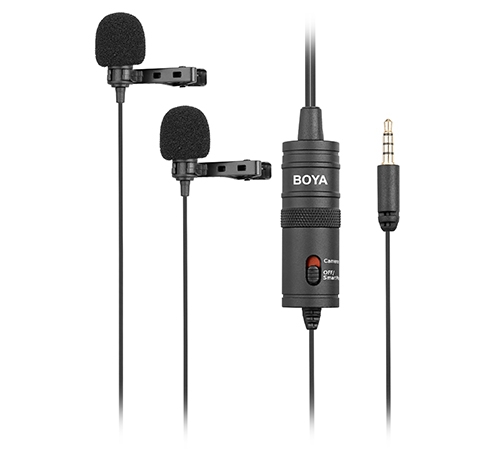 Microfone de Lapela Omnidirecional Duplo BY-M1DM Para Câmeras e Smartphones
