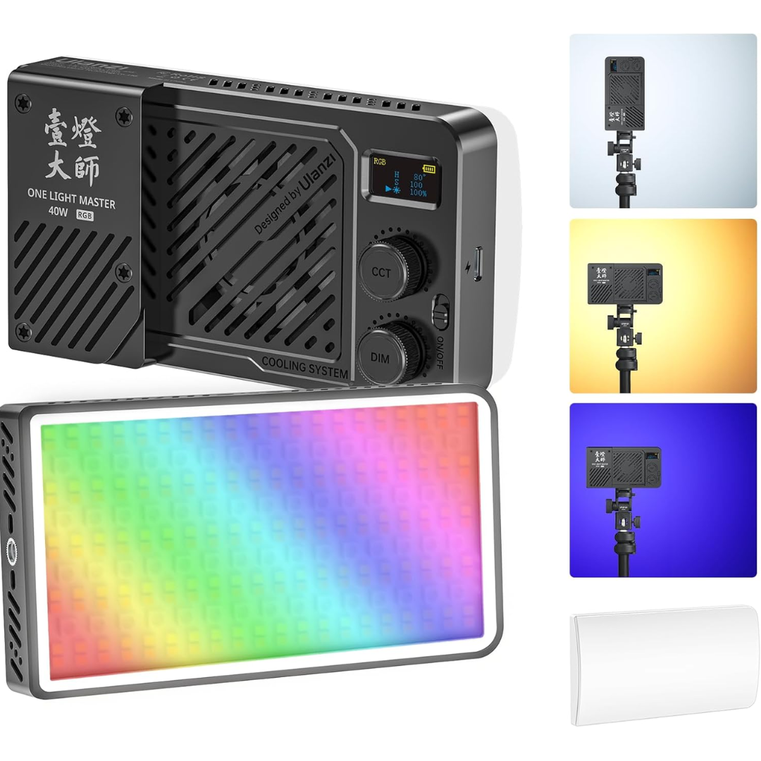 Luz de Vídeo LED RGB Ulanzi LM-P40 40W – Portátil, Potente e Versátil para Estúdio e Câmera