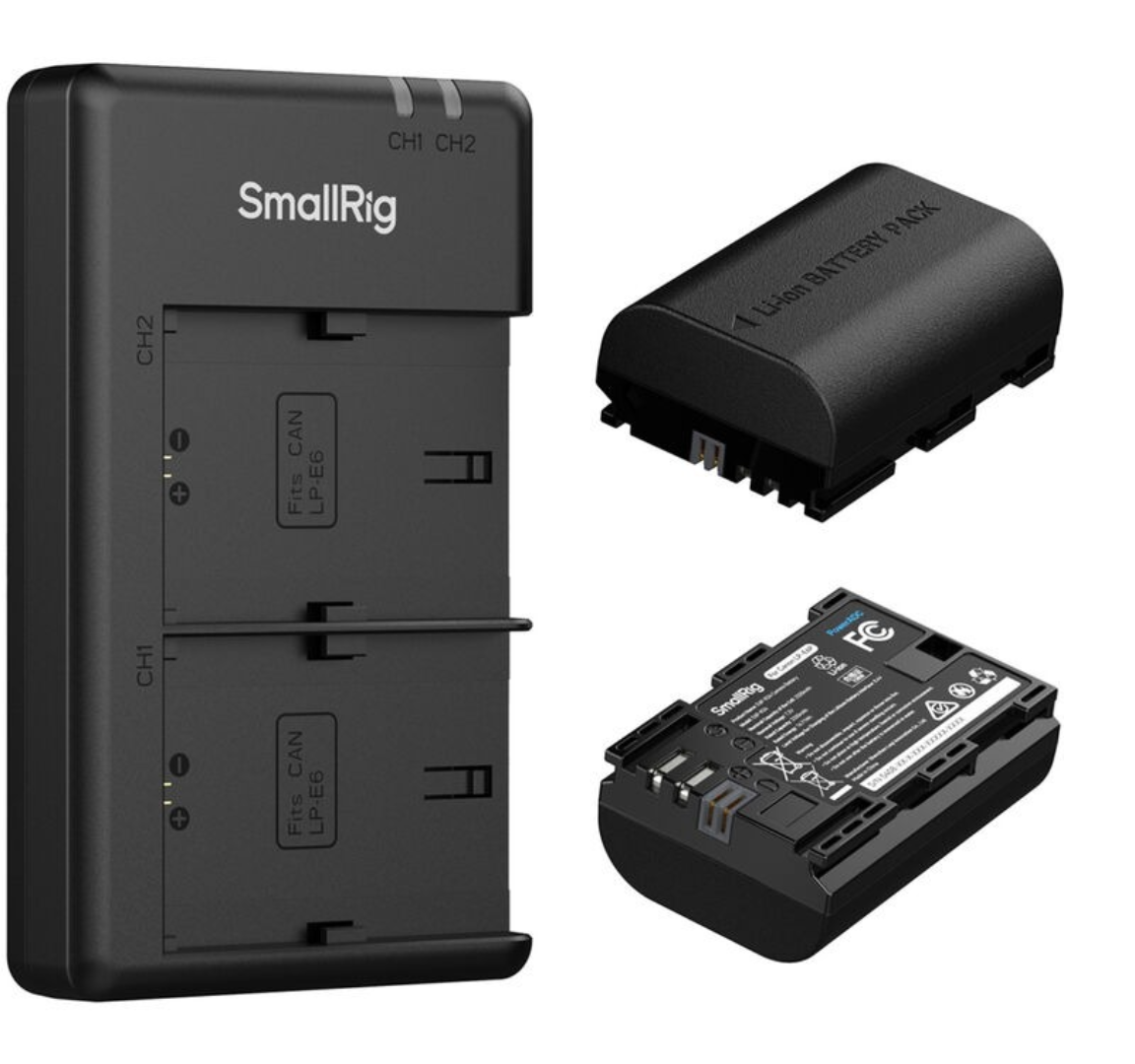 Kit de Baterias SmallRig E6P-BR24 com 2 Baterias LP-E6NH e Carregador USB Duplo – Compatível com Câmeras Canon