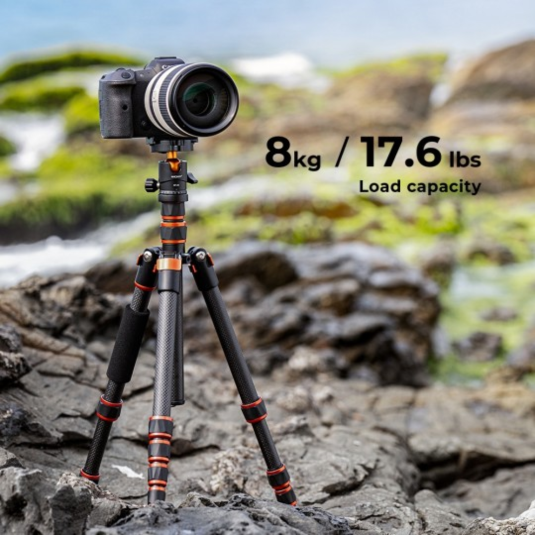 Tripé de Viagem em Fibra de Carbono K&F Concept KF09.077V3 – Compacto 35 cm e Leve para Fotografia e Vídeo