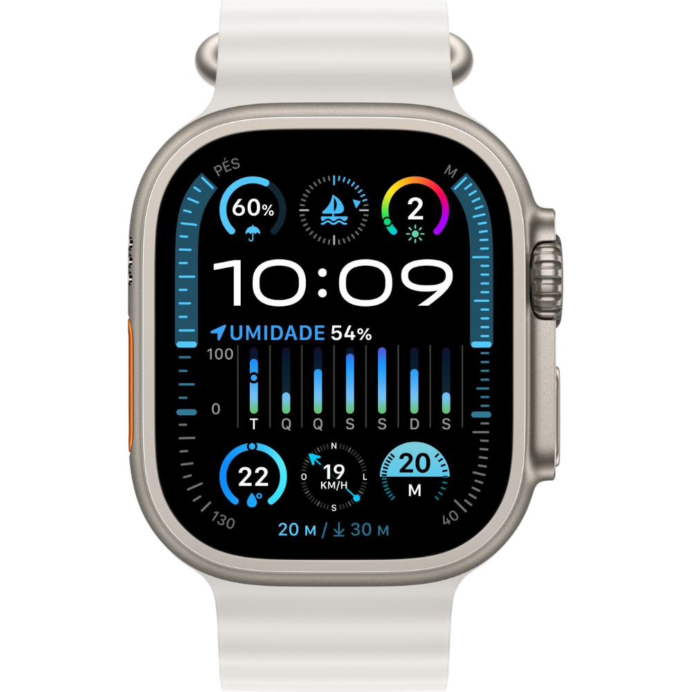 Apple Watch Ultra 2 49mm, Titanium, Pulseira White Ocean