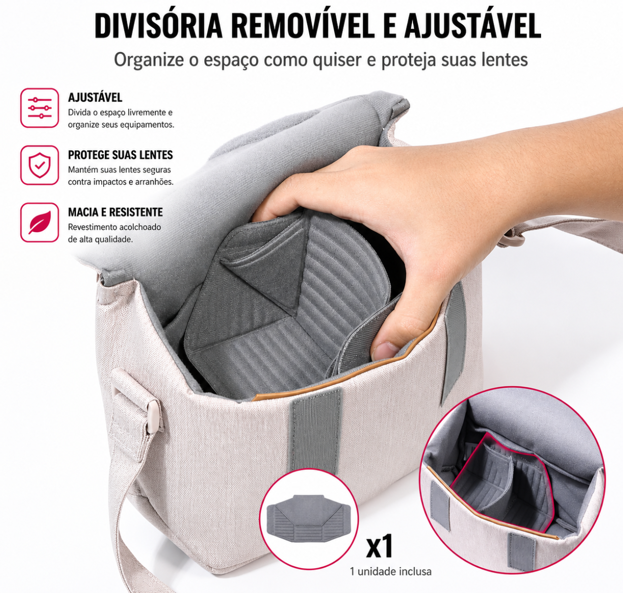 Bolsa Tiracolo Ulanzi F01 Lightweight para Câmera e Smartphone com Capacidade 3L Expansível e Divisórias Ajustáveis – Transporte Compacto e Proteção para Equipamentos (Branco)
