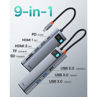 Adaptador Baseus 9 em 1 Hub Usb C HDMI