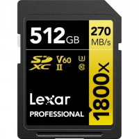 Cartão de Memória SDXC Lexar Professional Gold 512GB 1800x UHS-II 270MB/s