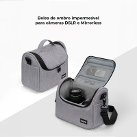 Bolsa de Ombro Impermeável para Câmera DSLR e Mirrorless Sony, Nikon e Canon (Cinza) M
