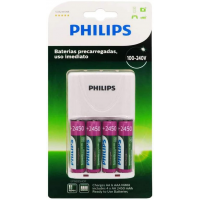 Carregador de Pilhas Philips Bivolt SCB2445NB + 4 Pilhas AA