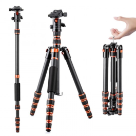 Tripé de Viagem em Fibra de Carbono K&F Concept KF09.077V3 – Compacto 35 cm e Leve para Fotografia e Vídeo
