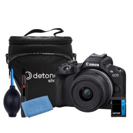 Câmera Canon EOS R50 Mirrorless com lente RF-S 18-45mm f/4.5-6.3 IS STM, Bolsa, SDHC C10 e Kit De Limpeza