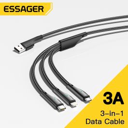 Essager Cabo Carregador Usb 3 Em 1 6a 66w Turbo