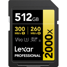 Cartão de Memória SDXC Lexar Professional Gold 512GB 2000x UHS-II 300MB/s
