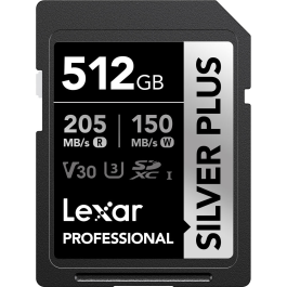 Cartão de Memória SDXC Lexar Professional Silver Plus 512GB UHS-I 205MB/s