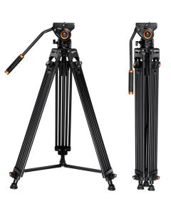 Tripé de Vídeo K&F Concept VA18 + VH081 com Cabeça Fluida – Altura Máxima 72" e Capacidade de Carga 8 kg