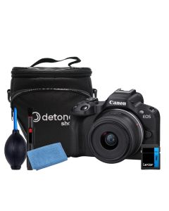 Câmera Canon EOS R50 Mirrorless com lente RF-S 18-45mm f/4.5-6.3 IS STM, Bolsa, SDHC C10 e Kit De Limpeza