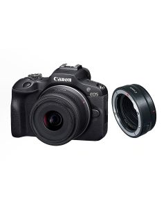 Câmera Canon EOS R100 Mirrorless com lente RF-S 18-45mm IS STM + Adaptador de Montagem Canon EF-EOS R