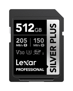 Cartão de Memória SDXC Lexar Professional Silver Plus 512GB UHS-I 205MB/s