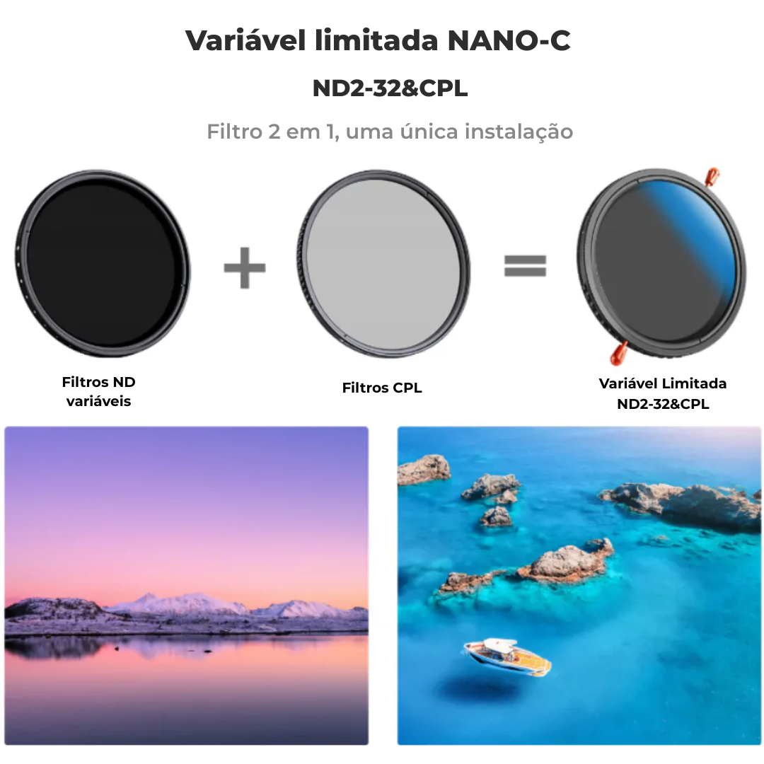 Filtro ND Variável + CPL Nano-C K&F Concept 46mm (ND2 a ND32)