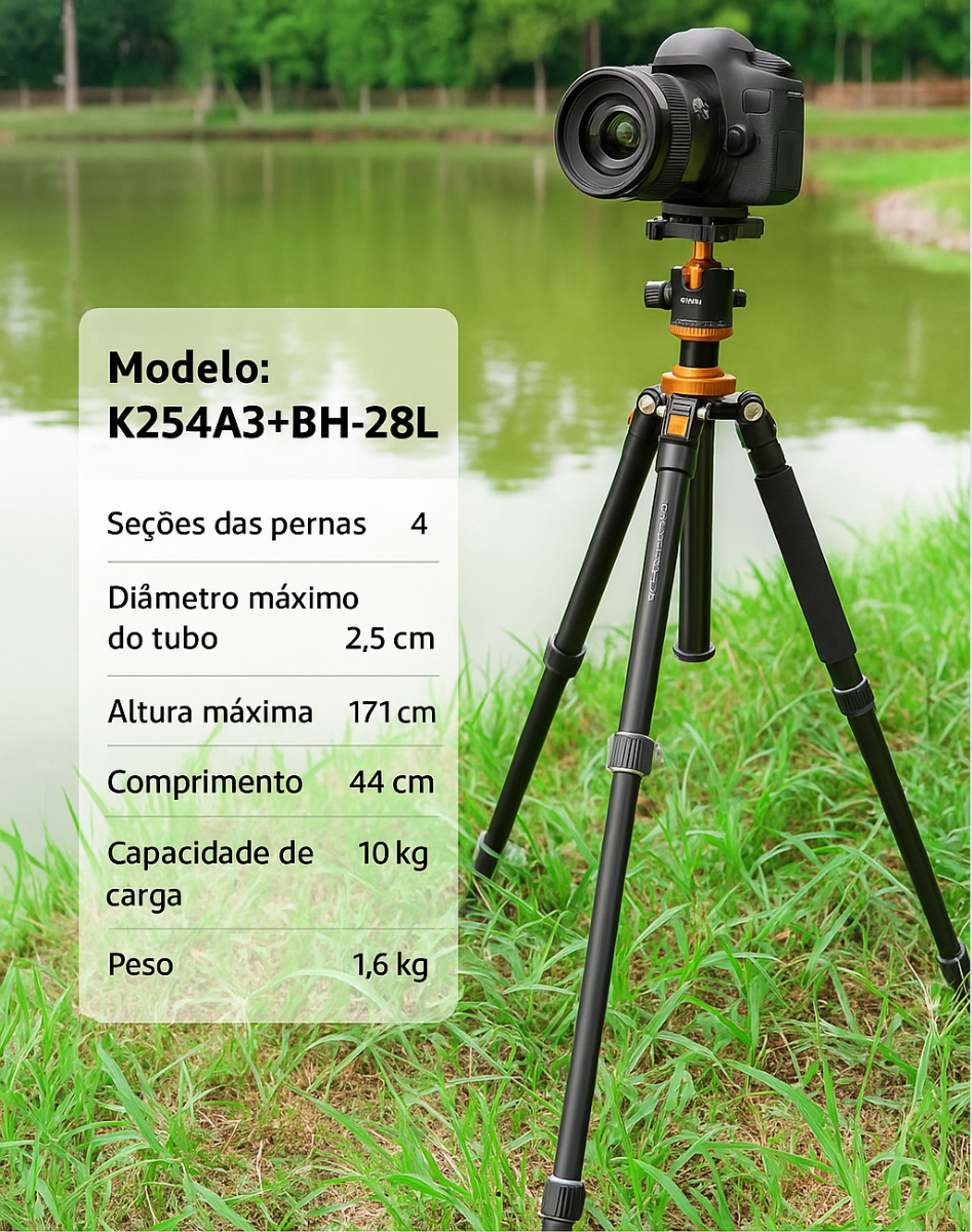 Tripé Profissional K&F Concept 10kg - Robusto e Estável para Equipamentos Pesados