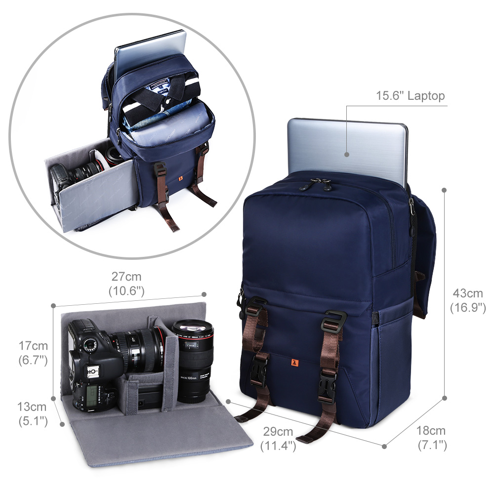 Mochila K&F Concept Beta 20L Azul com Capa de Chuva para Câmera e Notebook