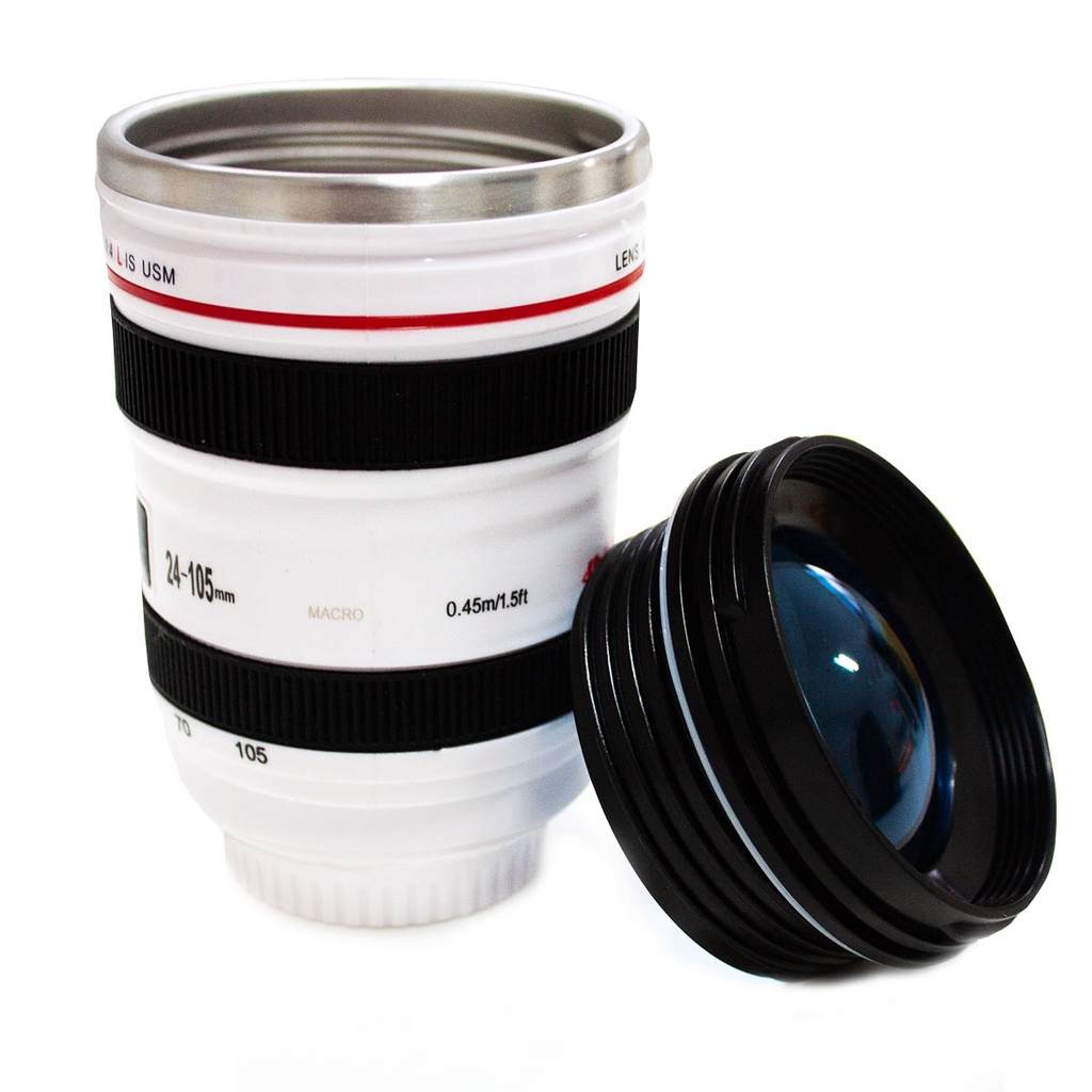 Copo Caneca Térmica Lente De Câmera Canon 24-105mm - Branca