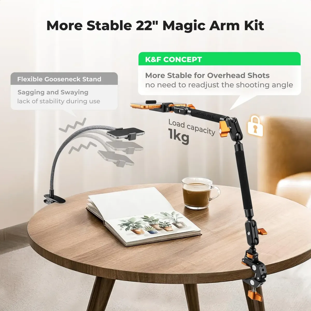 Braço Mágico K&F Concept KF31.201 22" – Suporte Ajustável para Câmeras e Acessórios